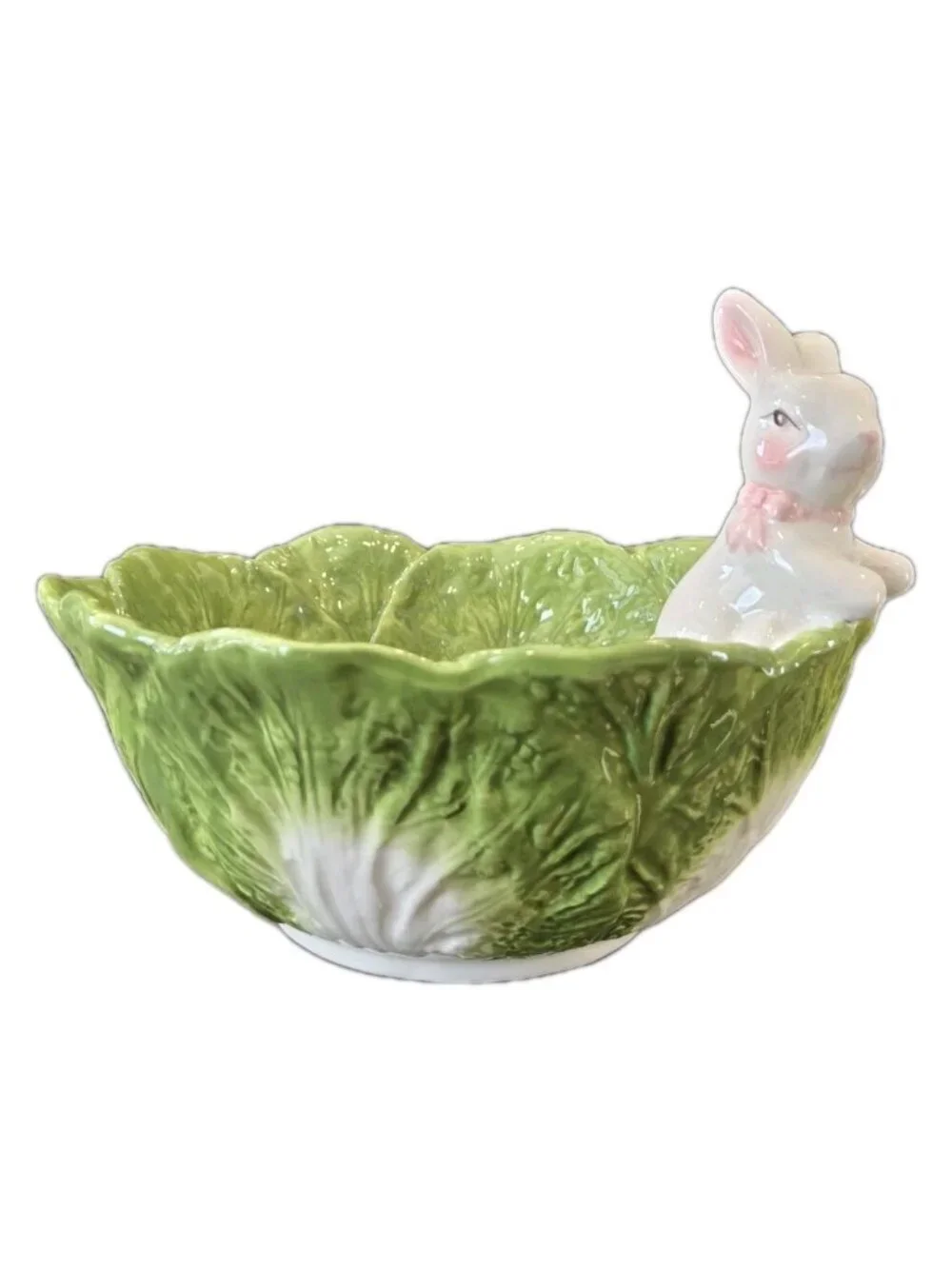 New Green Easter Bunny Cabbage Shaped Serving Dish Bowl Decorative Spring Decor
